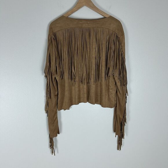 Jackets & Blazers - Y2K Suede XL Brown Jacket Fringe Back Festival Country Cowboy Rodeo Faux Leather